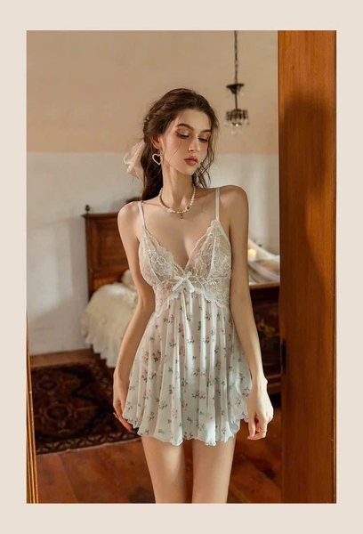 Đầm váy ngủ nữ Melia Dress voan hoa phối ren tiểu thư dáng xoè gợi cảm nữ tính Bralettehousevn