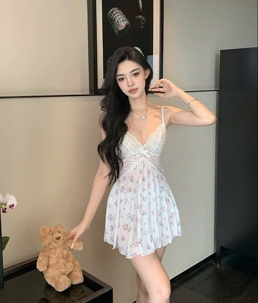 Đầm váy ngủ nữ Melia Dress voan hoa phối ren tiểu thư dáng xoè gợi cảm nữ tính Bralettehousevn