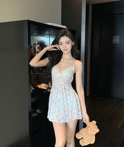 Đầm váy ngủ nữ Melia Dress voan hoa phối ren tiểu thư dáng xoè gợi cảm nữ tính Bralettehousevn