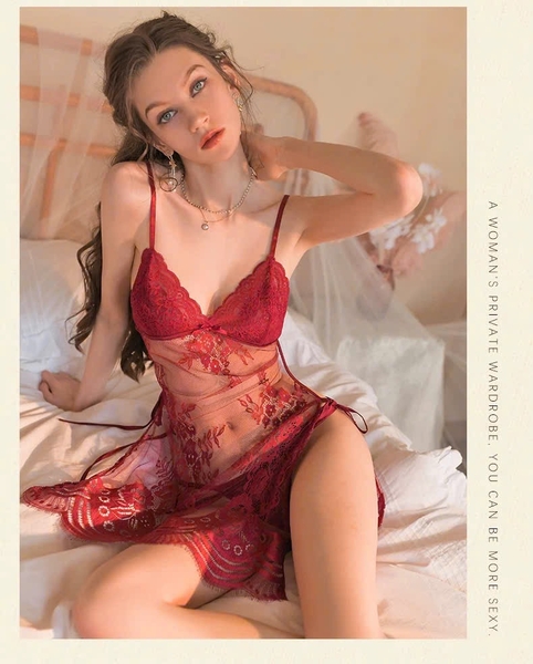 [Kèm quần] Đầm váy ngủ nữ cột tà ren xuyên thấu Swell Dress S2348 mỏng tang quyến rũ gợi cảm Bralettehousevn