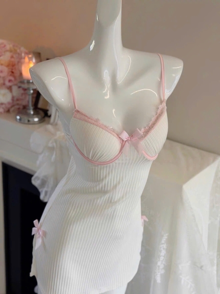Đầm váy ngủ cotton có gọng mút mùa Hè Gaia Dress S2812 phối viền hồng nơ nữ tính xinh xắn Bralettehousevn