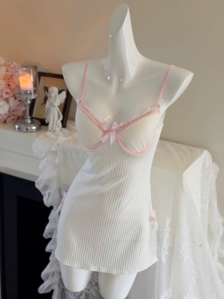Đầm váy ngủ cotton có gọng mút mùa Hè Gaia Dress S2812 phối viền hồng nơ nữ tính xinh xắn Bralettehousevn