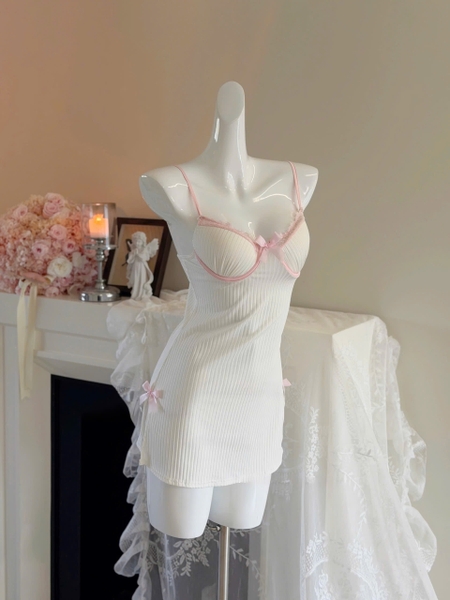 Đầm váy ngủ cotton có gọng mút mùa Hè Gaia Dress S2812 phối viền hồng nơ nữ tính xinh xắn Bralettehousevn