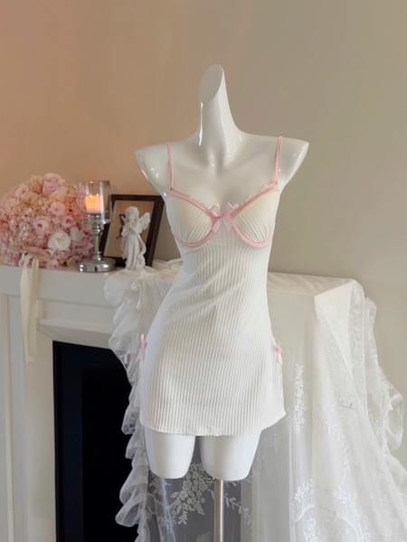 Đầm váy ngủ cotton có gọng mút mùa Hè Gaia Dress S2812 phối viền hồng nơ nữ tính xinh xắn Bralettehousevn