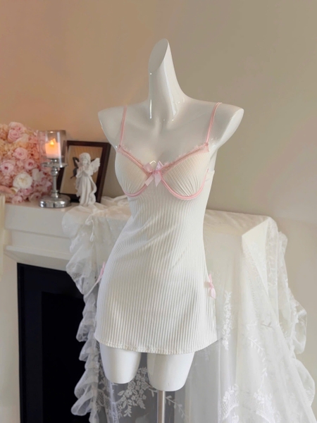 Đầm váy ngủ cotton có gọng mút mùa Hè Gaia Dress S2812 phối viền hồng nơ nữ tính xinh xắn Bralettehousevn