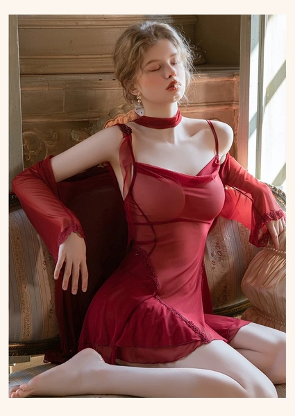 Đầm váy ngủ xuyên thấu Touchie Dress cổ đổ cánh tiên nữ tính gợi cảm quyến rũ Bralettehousevn
