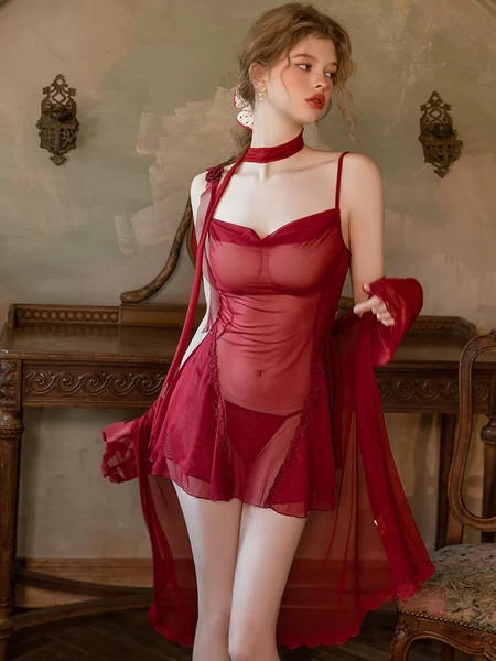 Đầm váy ngủ xuyên thấu Touchie Dress cổ đổ cánh tiên nữ tính gợi cảm quyến rũ Bralettehousevn
