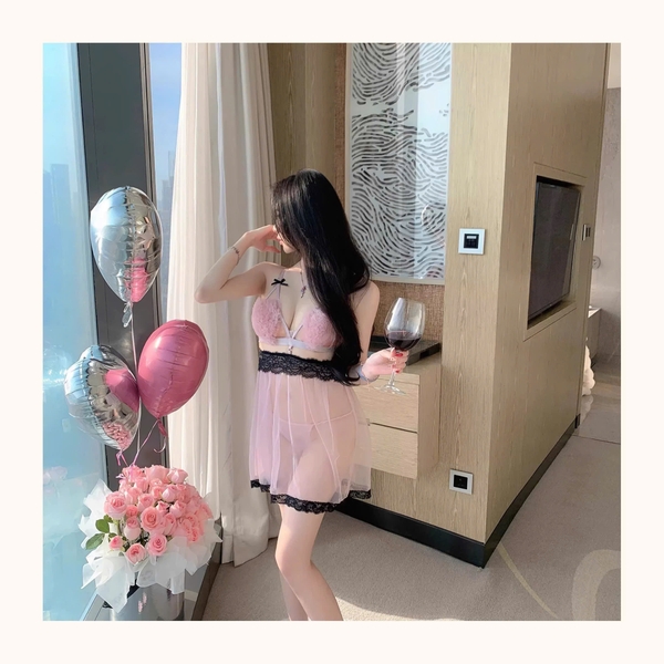 [💓Kèm quần] Đầm ngủ trái tim Bomb Pink Dress S2312 voan xuyên thấu gợi cảm tiểu thư nữ tính Bralettehousevn