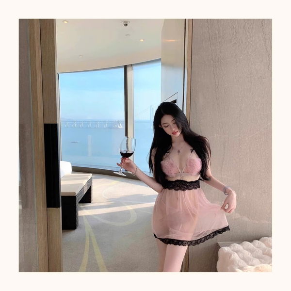 [💓Kèm quần] Đầm ngủ trái tim Bomb Pink Dress S2312 voan xuyên thấu gợi cảm tiểu thư nữ tính Bralettehousevn