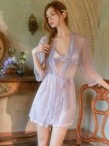 Đầm váy ngủ satin phối ren Wisteria Dress có mút sẵn xuyên thấu gợi cảm sang trọng nữ tính Bralettehousevn