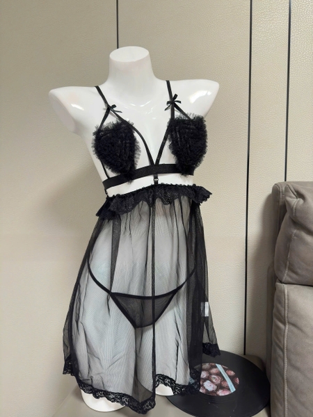 [💓Kèm quần] Đầm ngủ trái tim Bomb Pink Dress S2312 voan xuyên thấu gợi cảm tiểu thư nữ tính Bralettehousevn