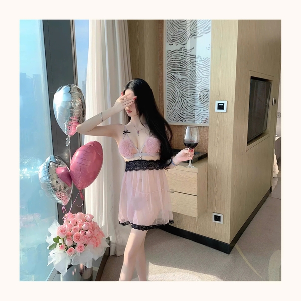 [💓Kèm quần] Đầm ngủ trái tim Bomb Pink Dress S2312 voan xuyên thấu gợi cảm tiểu thư nữ tính Bralettehousevn