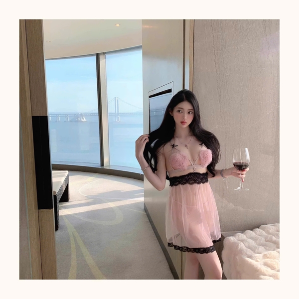 [💓Kèm quần] Đầm ngủ trái tim Bomb Pink Dress S2312 voan xuyên thấu gợi cảm tiểu thư nữ tính Bralettehousevn