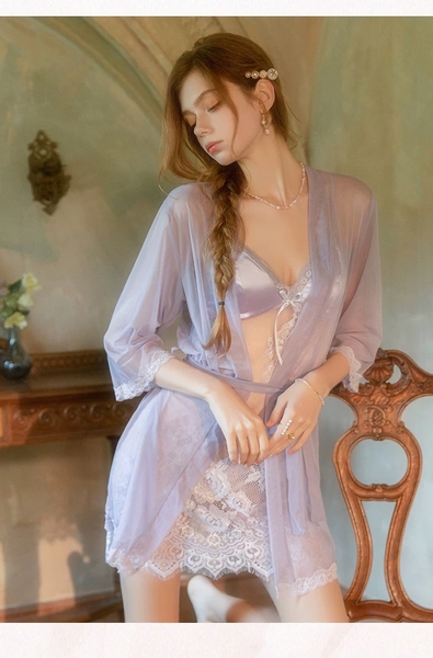 Đầm váy ngủ satin phối ren Wisteria Dress có mút sẵn xuyên thấu gợi cảm sang trọng nữ tính Bralettehousevn