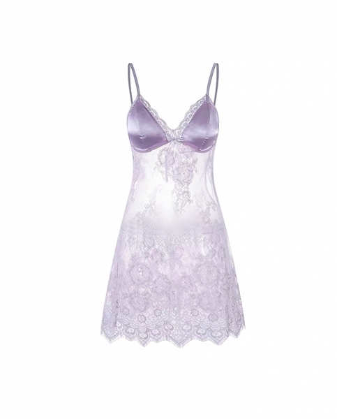 Đầm váy ngủ satin phối ren Wisteria Dress có mút sẵn xuyên thấu gợi cảm sang trọng nữ tính Bralettehousevn