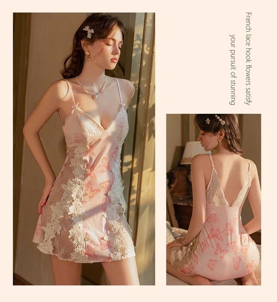 Đầm váy ngủ bướm Raspberry Dress phối ren nữ tính sang trọng Bralettehousevn