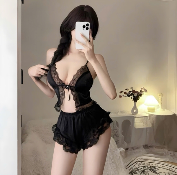 (Che tên - Hoả tốc) Bộ đồ ngủ 2 dây gợi cảm Nina Set S2278 chất liệu satin cao cấp kèm quần short cột dây quyến rũ cho nữ Bralettehousevn