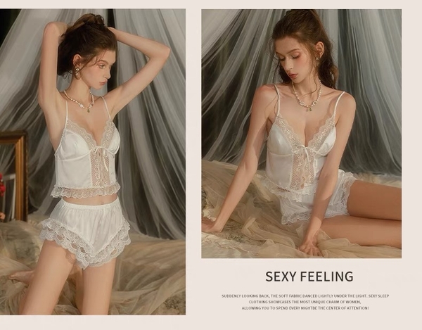 (Che tên - Hoả tốc) Bộ đồ ngủ 2 dây gợi cảm Nina Set S2278 chất liệu satin cao cấp kèm quần short cột dây quyến rũ cho nữ Bralettehousevn