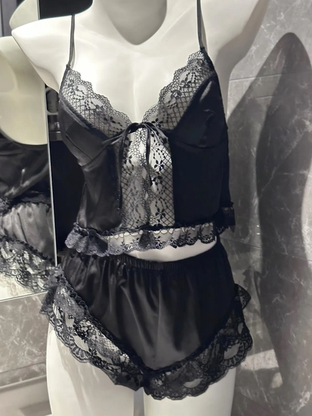 (Che tên - Hoả tốc) Bộ đồ ngủ 2 dây gợi cảm Nina Set S2278 chất liệu satin cao cấp kèm quần short cột dây quyến rũ cho nữ Bralettehousevn