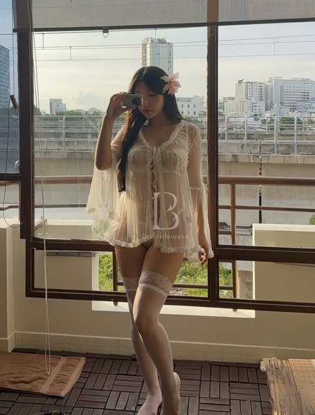 [KÈM QUẦN] Choàng váy ngủ 2 in 1 Mashmallow dress cột dây phối ren xuyên thấu cao cấp nữ tính tay xoè phối nơ đính kèmhack dáng