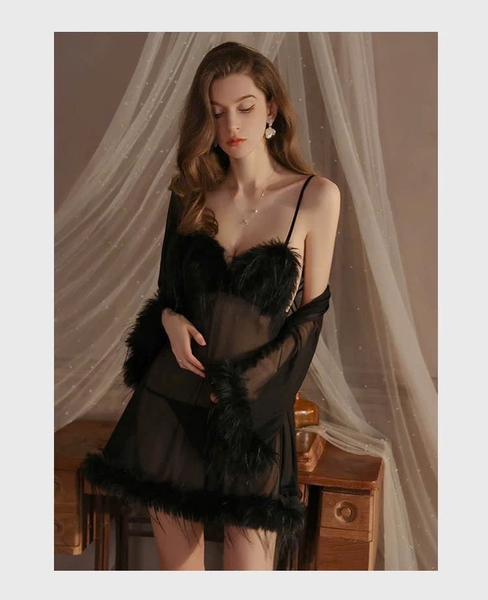 [PARTY🎄] Váy ngủ và choàng có đính lông Fringle Dress S2274 Choàng Flowy S2273 cao cấp mới nhất voan xuyên thấu Bralettehousevn