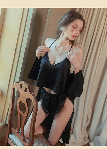 Bộ đồ ngủ cổ yếm Elire Set kèm quần short bản lưng ren cao cấp sang trọng nữ tính Bralettehousevn