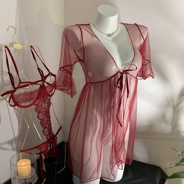 (Kèm choàng) Bộ đồ lót Rei Bodysuit S2504 kèm choàng chất ren phối xuyên thấu mỏng gợi cảm Bralettehousevn