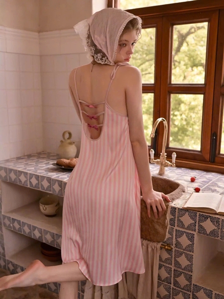 Váy ngủ satin cao cấp nữ Seli Dress S2561 mặc được 2 kiểu babydoll nữ tính thoải mái đính nơ cột dây Bralettehousevn