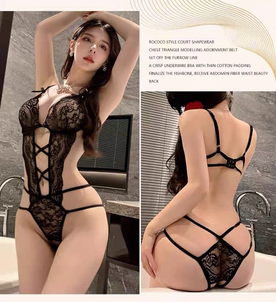 Bộ đồ liền thân ren mỏng Cary Bodysuit S2172 khoét đáy phối nơ Bralettehousevn