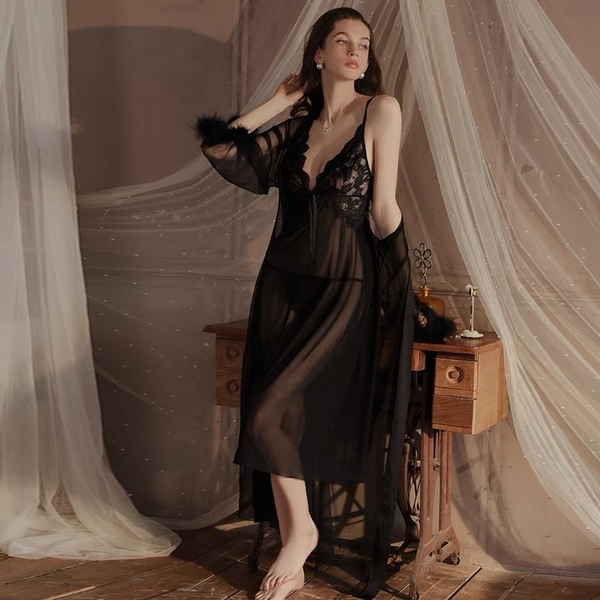 Váy ngủ nữ Ingenua Dress S2208 dáng dài voan xuyên thấu phối ren cao cấp Bralettehousevn