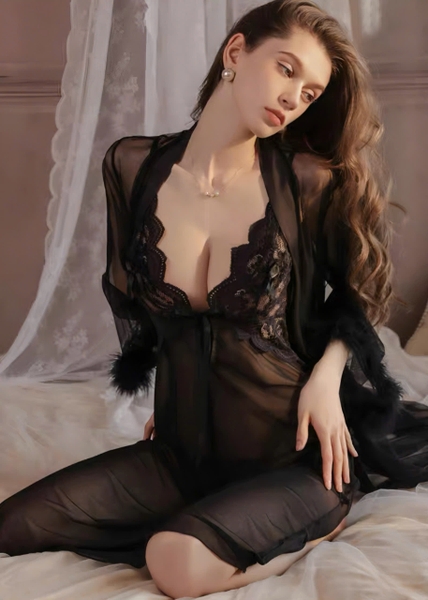 Váy ngủ nữ Ingenua Dress S2208 dáng dài voan xuyên thấu phối ren cao cấp Bralettehousevn