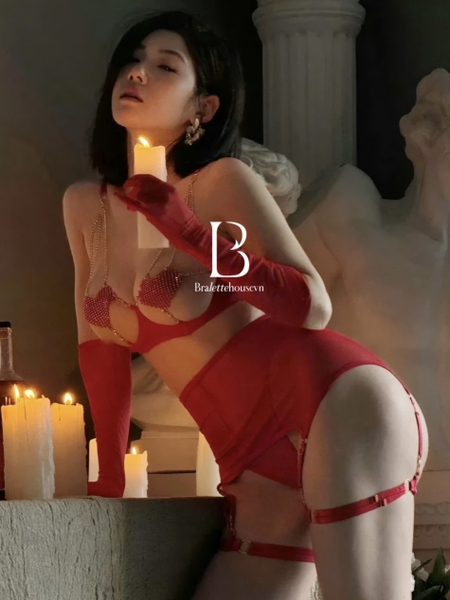 [💖FULL PHỤ KIỆN💖] Set đồ lót S2133 Tanya kèm găng tay, quần và chân váy Bralattehousevn