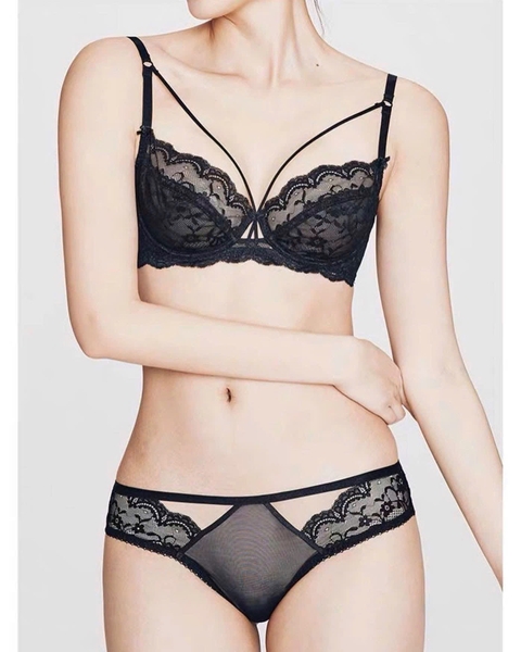 Set đồ lót ren nữ Lace Creamy Bra Set S652 kiểu 2 dây chéo xuyên thấu gợi cảm cao cấp kèm quần có gọng Bralettehousevn