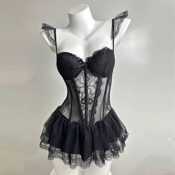 Đầm váy nữ 𝐒𝟐𝟎𝟕𝟒 𝐁𝐎𝐑𝐀 𝐂𝐎𝐑𝐒𝐄𝐓 phong cách balletcore dáng corset có xương định hình phối bèo thiên thần tiểu thư nữ tính Bralettehousevn