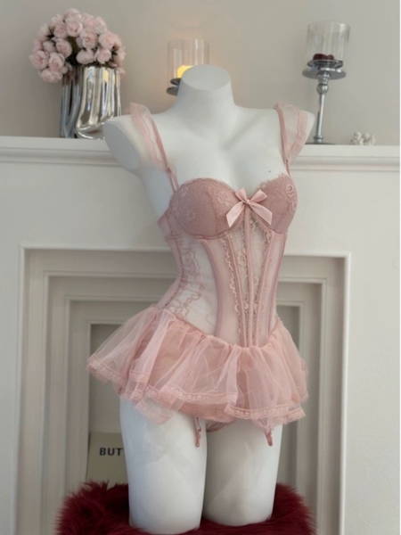 Đầm váy nữ 𝐒𝟐𝟎𝟕𝟒 𝐁𝐎𝐑𝐀 𝐂𝐎𝐑𝐒𝐄𝐓 phong cách balletcore dáng corset có xương định hình phối bèo thiên thần tiểu thư nữ tính Bralettehousevn