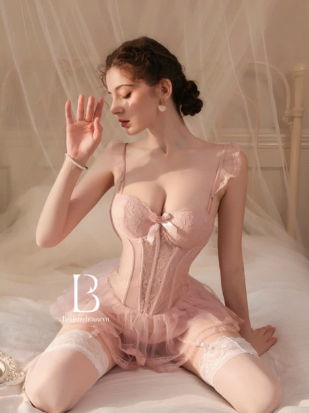 Đầm váy nữ 𝐒𝟐𝟎𝟕𝟒 𝐁𝐎𝐑𝐀 𝐂𝐎𝐑𝐒𝐄𝐓 phong cách balletcore dáng corset có xương định hình phối bèo thiên thần tiểu thư nữ tính Bralettehousevn
