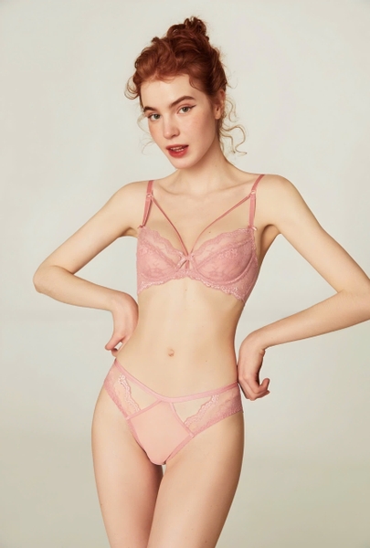 Set đồ lót ren nữ Lace Creamy Bra Set S652 kiểu 2 dây chéo xuyên thấu gợi cảm cao cấp kèm quần có gọng Bralettehousevn
