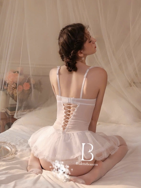 Đầm váy nữ 𝐒𝟐𝟎𝟕𝟒 𝐁𝐎𝐑𝐀 𝐂𝐎𝐑𝐒𝐄𝐓 phong cách balletcore dáng corset có xương định hình phối bèo thiên thần tiểu thư nữ tính Bralettehousevn