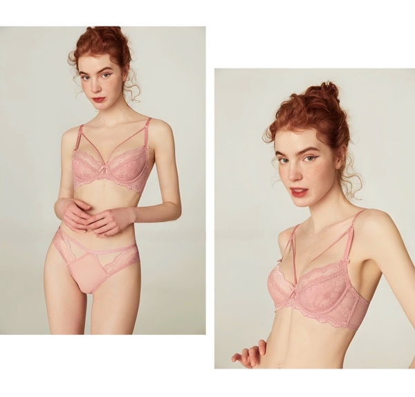 Set đồ lót ren nữ Lace Creamy Bra Set S652 kiểu 2 dây chéo xuyên thấu gợi cảm cao cấp kèm quần có gọng Bralettehousevn