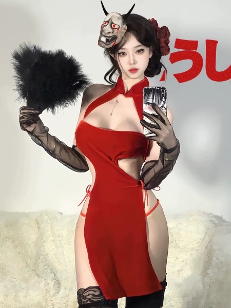 [TẶNG VỚ] Đầm váy ngủ nữ cosplay cô gái trung sườn xám cut out gợi cảm Lunar girl set S1602 Braletteshousevn