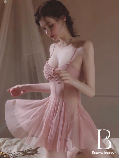 S1773 Kazui Dress Đầm váy ngủ nữ chất voan xuyên thấu xòe gợi cảm Braletteshousevn