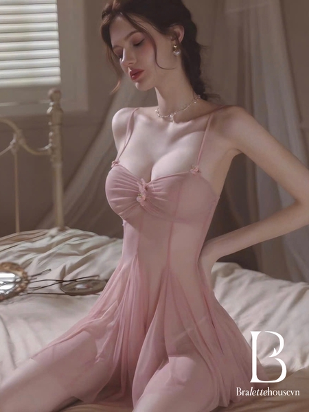 S1773 Kazui Dress Đầm váy ngủ nữ chất voan xuyên thấu xòe gợi cảm Braletteshousevn