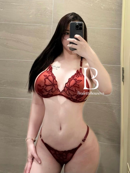 Bộ đồ lót ren hoa S2007 Hana Bralette xuyên thấu không gọng mút kèm quần dây Bralettehousevn