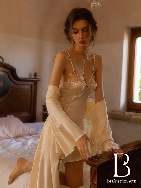 VÁY NGỦ NỮ CITRUS DRESS S1506  SATIN CAO CẤP KHOÉT LƯNG  PHỐI REN QUYẾN RŨ Braletteshousevn