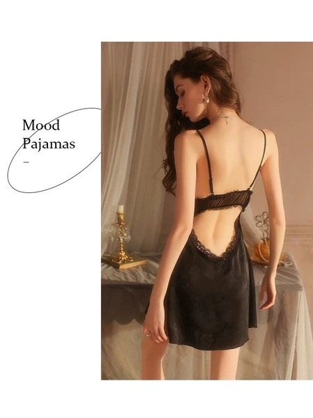 Đầm váy ngủ nữ có mút sẵn Carmen Dress S2559 phối choàng Pollen S2548 satin phối ren xoè nhẹ nữ tính khoét lưng ong gợi cảm Bralettehousevn