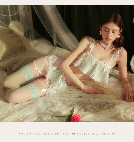 [KÈM ĐAI] Bộ đồ ngủ nữ satin Meochan Set S2549 cao cấp phối ren xoè bèo công chúa kèm quần short Bralettehousevn