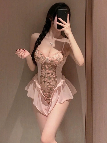 Bộ đồ liền thân ren Hasi Bodysuit S2560 thêu ren hoa kết hợp voan xoè nhẹ cut out nữ tính quyến rũ gợi cảm Bralettehousevn