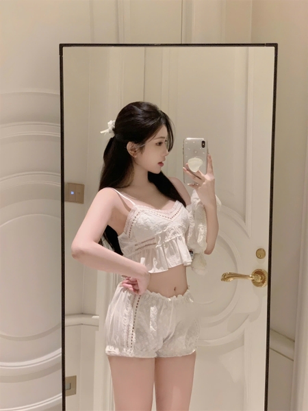 Bộ đồ ngủ 2 dây chất xô Niza Set S2279 tiểu thư cao cấp kèm quần short dáng bồng quyến rũ cho nữ Bralettehousevn