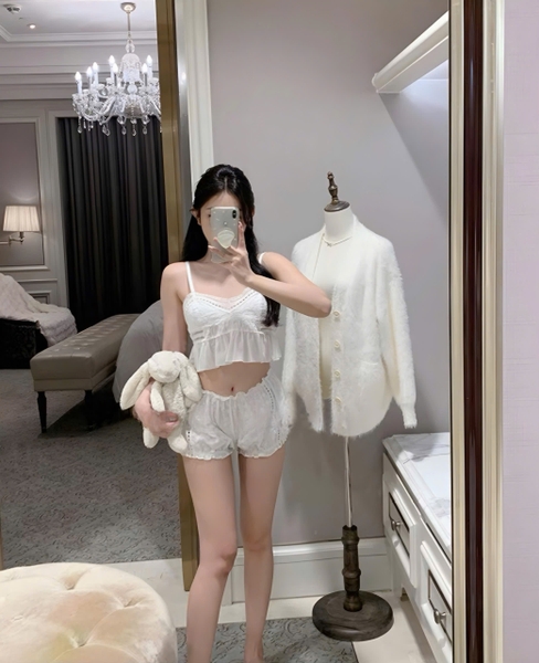 Bộ đồ ngủ 2 dây chất xô Niza Set S2279 tiểu thư cao cấp kèm quần short dáng bồng quyến rũ cho nữ Bralettehousevn