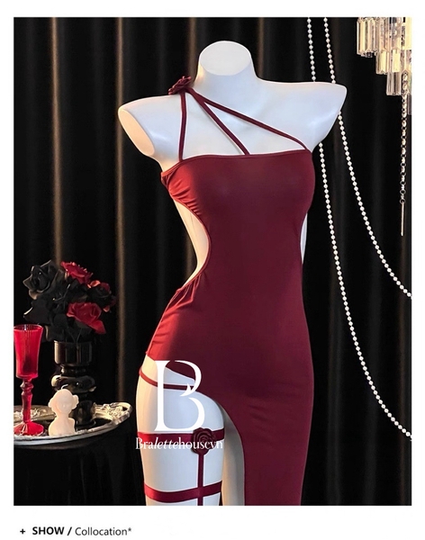 Bộ váy ôm kèm tất hoa hồng Lixi Set (kèm tất) siêu tôn dáng Bralettehousevn